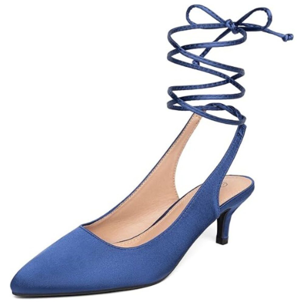Trary Women's Low Heels Lace Up Kitten Heels for Women Dressy Closed Pointed Toe